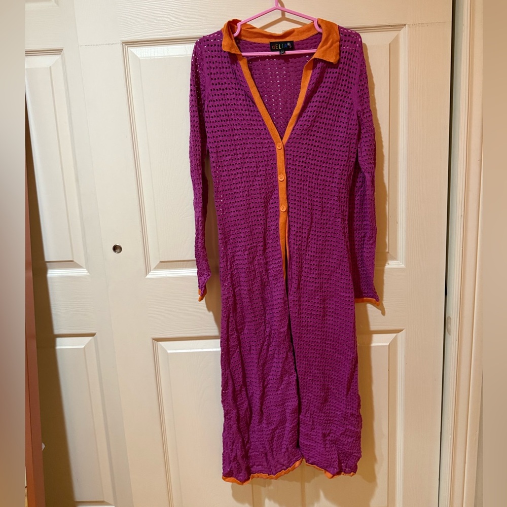 Dolls Kill Vibrant Purple and Orange Knit Cardigan
